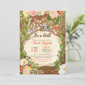 ウッドランドかわいい動物の森の女の子の木の赤ちゃんシャワー 招待状 (スタンド正面)