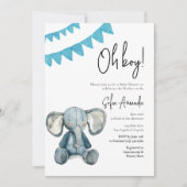 ウッドランドかわいい動物の象の赤ちゃんシャワー 招待状 (正面)