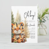 ウッドランドかわいい動物タイガー赤ちゃんシャワー 招待状 (スタンド正面)