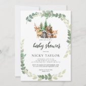 ウッドランドかわいい動物フレーム赤ちゃんシャワー 招待状 (正面)