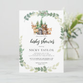 ウッドランドかわいい動物フレーム赤ちゃんシャワー 招待状 (スタンド正面)