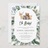 ウッドランドかわいい動物フレーム赤ちゃんシャワー 招待状 (正面)