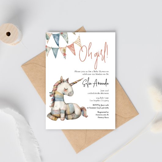 ウッドランドかわいい動物ユニコーン赤ちゃんシャワー 招待状