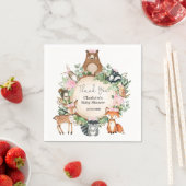 ウッドランドかわいらしアニマルズベビーガールシャワー誕生日 スタンダードカクテルナプキン (インサイチュ)