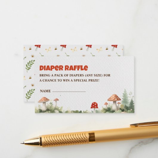 ウッドランドきのこの赤ちゃんシャワーおむつラッフル エンクロージャーカード (正面/裏面インサイチュ)