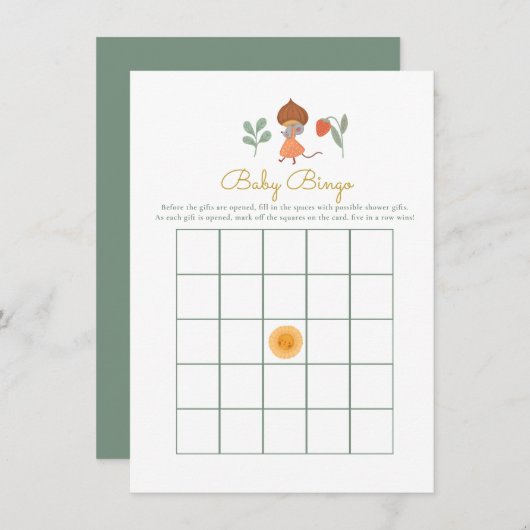 ウッドランドきのこの赤ちゃんシャワーゲームベビービンゴ エンクロージャーカード (正面/裏面)