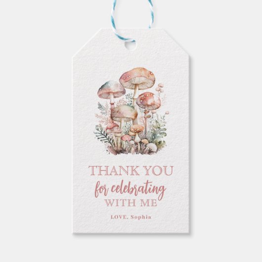 ウッドランドきのこの赤面ピンク誕生日ありがとう ギフトタグ (正面)