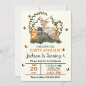 ウッドランドすべてのパーティー動物の誕生日パーティーを呼び出す 招待状 (正面)