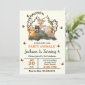 ウッドランドすべてのパーティー動物の誕生日パーティーを呼び出す 招待状 (スタンド正面)