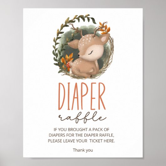 ウッドランドそりで鹿の赤ちゃんシャワーおむつラッフル ポスター (正面)