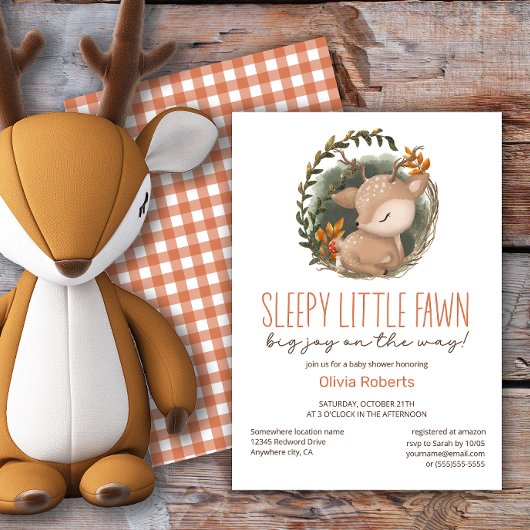 ウッドランドそりベビー鹿の水の色のベビーシャワー 招待状