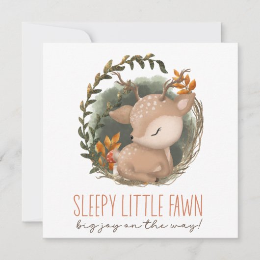 ウッドランドそりベビー鹿の水の色のベビーシャワー 招待状 (正面)