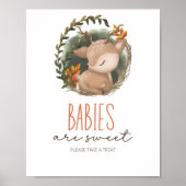 ウッドランドそり鹿の赤ちゃんシャワーベビーは汗をかいている ポスター (正面)