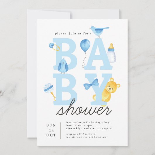 ウッドランドそれは男の子の森の友達のベビーシャワーです  招待状 (正面)