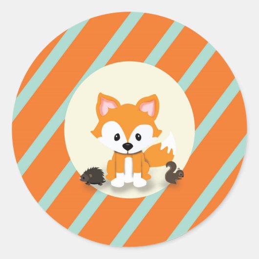 ウッドランドとキツネベビーシャワー招待状シール ラウンドシール (正面)