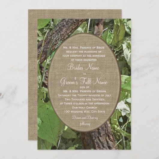 ウッドランドとバーラップの国の結婚式 招待状 (正面/裏面)