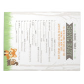 ウッドランドのキツネ名その歌の赤ちゃんシャワーゲーム ノートパッド (正面)