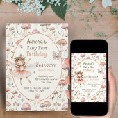 ウッドランドのキノコの水の色フェアリー最初の誕生日 招待状