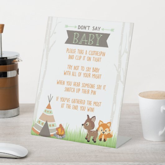 ウッドランドのキャンパーは赤ちゃんシャワーゲームを言わない 台座サイン (インサイチュ)