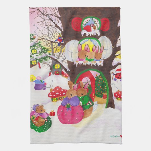 ウッドランドのクリスマスティータオル キッチンタオル (縦)