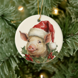 ウッドランドのクリスマスピグ文字の水彩を追加 セラミックオーナメント
