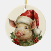 ウッドランドのクリスマスピグ文字の水彩を追加 セラミックオーナメント (正面)