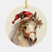 ウッドランドのクリスマスホース文字の水色を追加 セラミックオーナメント (正面)