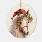 ウッドランドのクリスマスホース文字の水色を追加 セラミックオーナメント (左)