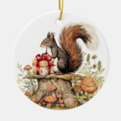 ウッドランドのクリスマスリスは文字の水色を追加 セラミックオーナメント (正面)