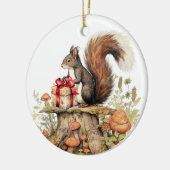 ウッドランドのクリスマスリスは文字の水色を追加 セラミックオーナメント (左)