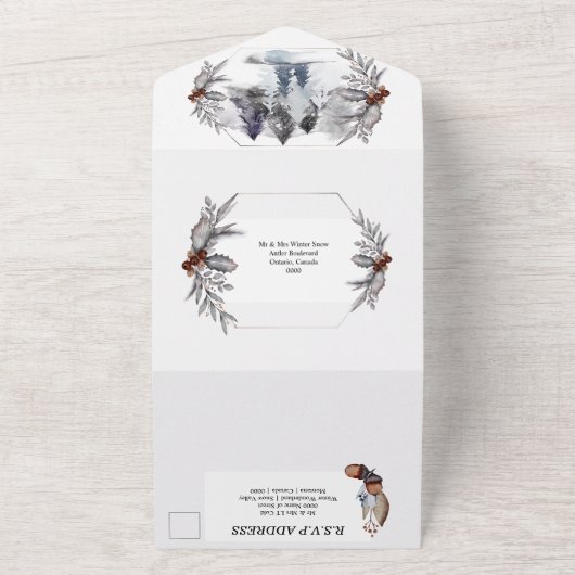 ウッドランドのタグのボホの水彩国が結婚式を挙げました  オールインワン招待状 (外側)