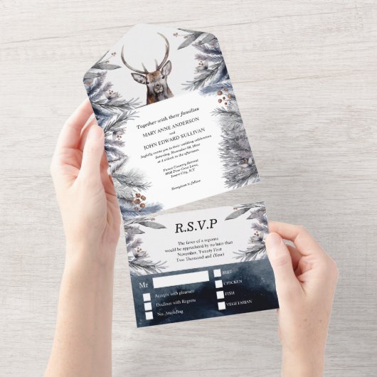 ウッドランドのタグのボホの水彩国が結婚式を挙げました  オールインワン招待状 (貼ってはがせる)