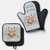 ウッドランドのパッチワークお洒落フクロウ 鍋つかみ&鍋敷きセット (正面/裏面)
