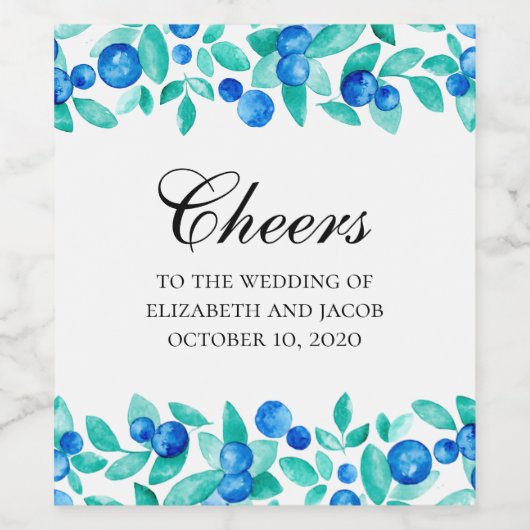 ウッドランドのブルーベリー。ブルー&ミント庭園の結婚式 ワインラベル (シングルラベル)