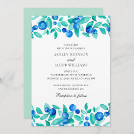 ウッドランドのブルーベリー。ミントとブルー庭園の結婚式 招待状