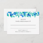 ウッドランドのブルーベリー。青とミント結婚ベリー 出欠カード (正面/裏面)