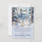 ウッドランドのベビーアニマルズウィンターボーイベビーシャワー サンキューカード (正面)