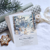 ウッドランドのベビーアニマルズウィンターボーイベビーシャワー 招待状