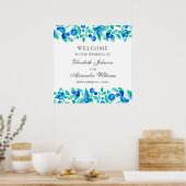 ウッドランドのミントブルーのウェルカムサイン。ブルーベ結婚リー ポスター (キッチン)