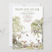 ウッドランドの上で楽しく待つ1回目の誕生日 招待状 (正面)