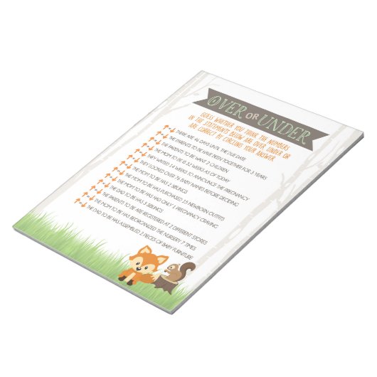 ウッドランドの上または下のキツネベビーシャワーゲームパック ノートパッド (アングル)
