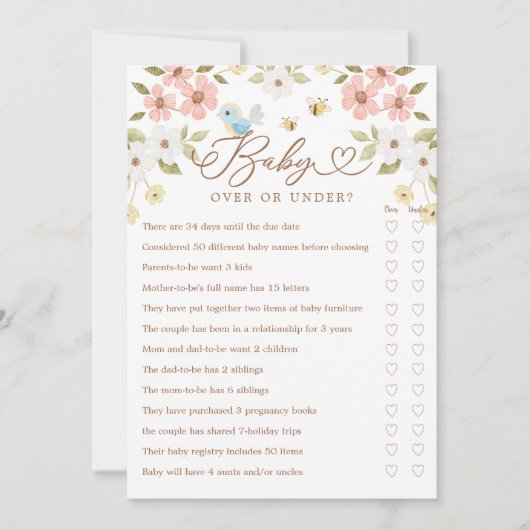 ウッドランドの上または下のクマ赤ちゃんシャワーゲームカード 招待状 (正面)