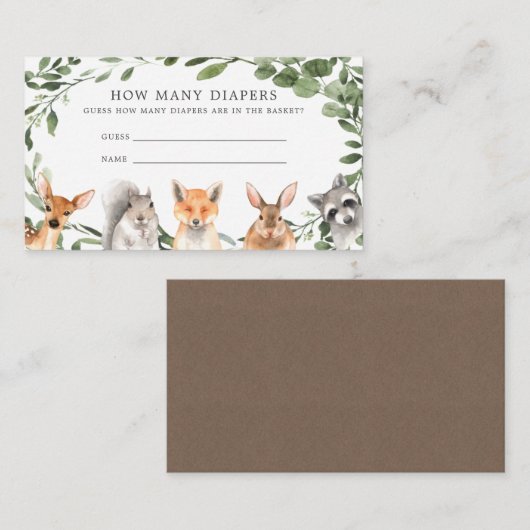 ウッドランドの動物がおむつカードの数を推測 エンクロージャーカード (正面/裏面)