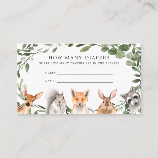 ウッドランドの動物がおむつカードの数を推測 エンクロージャーカード (正面)