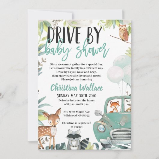 ウッドランドの動物がベビーシャワー招待状 招待状 (正面)