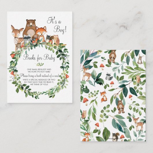 ウッドランドの動物が本を持ってくる赤ん坊のシャワー エンクロージャーカード (正面/裏面)