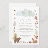 ウッドランドの動物が赤ちゃんシャワーを浴びる 招待状 (正面/裏面)