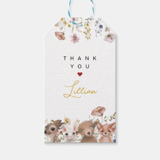 ウッドランドの動物とワイルドフラワーありがとう ギフトタグ (正面)