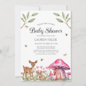 ウッドランドの動物と妖精のキノコ赤ちゃんシャワー 招待状 (正面)