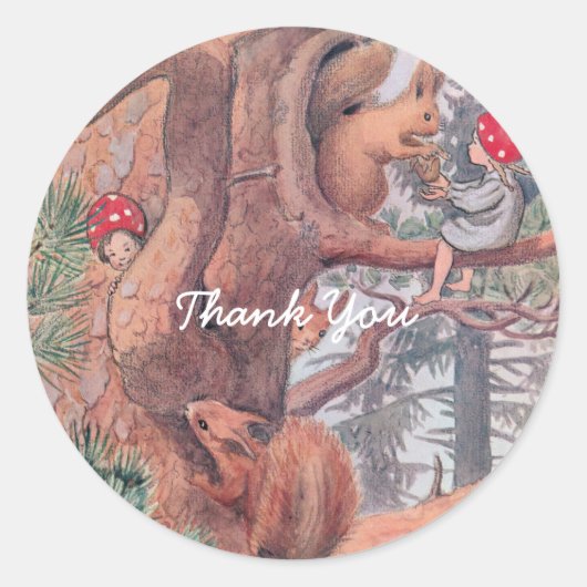 ウッドランドの動物と子供エルサ・ベスコウ ラウンドシール (正面)